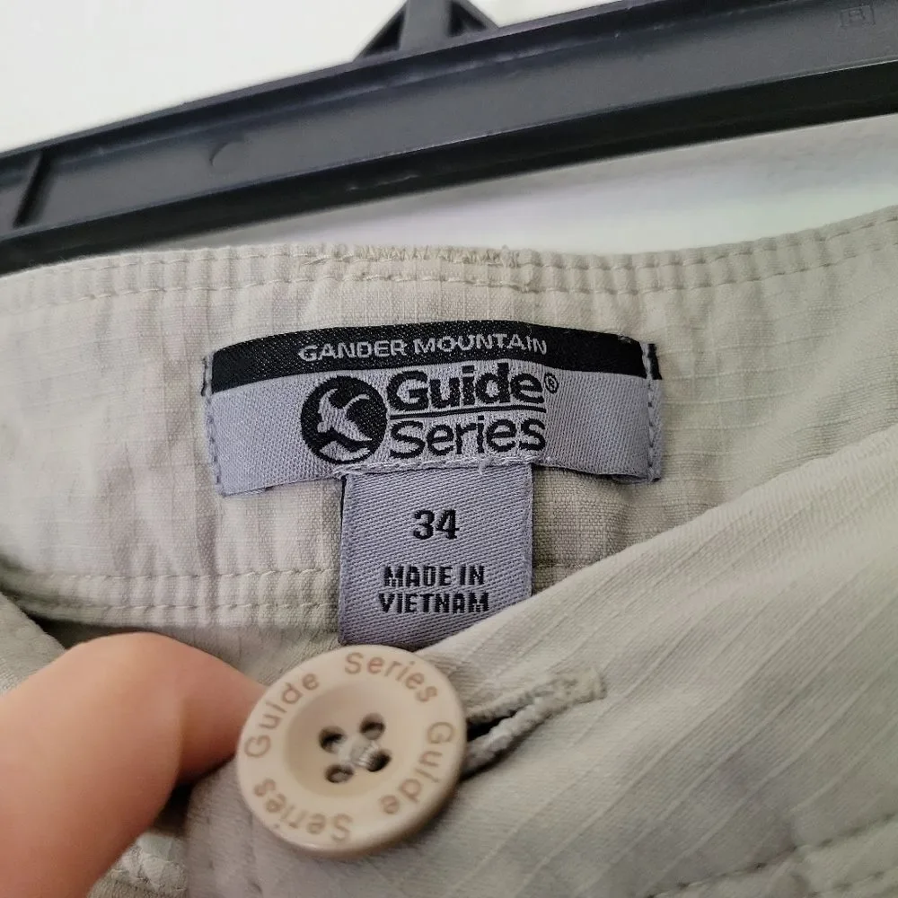Gander Mountain Guide Series Men's Gray/Khaki Cargo Shorts Hiking Fishing 34